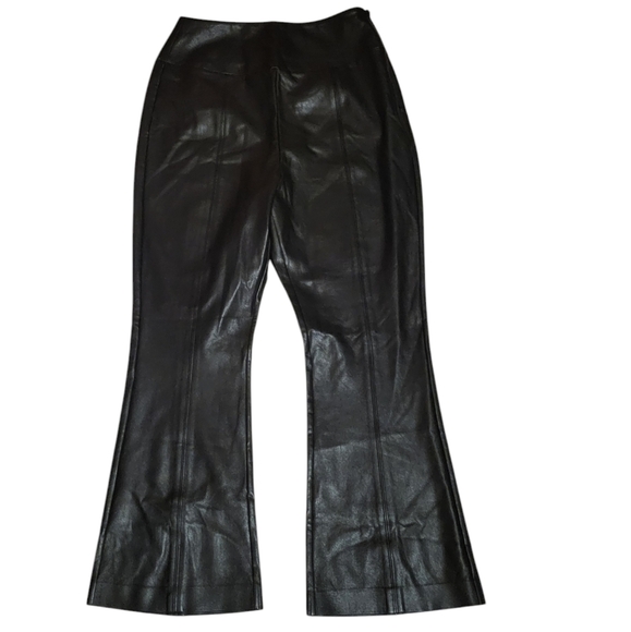BCBG MaxAzria Faux Leather Black Pants Wide Leg Flair Size Medium Side Zipper - Picture 1 of 11
